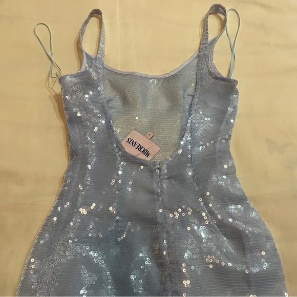 MISCREANTS x REVOLVE- Kaia Dress Maxi Baby Blue Sequin Size UK 8 / US S - Picture 7 of 11